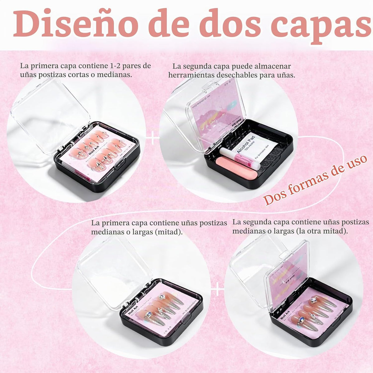 Juego de caja de embalaje de uñas a presión de 6 piezas (negro, 6 p...