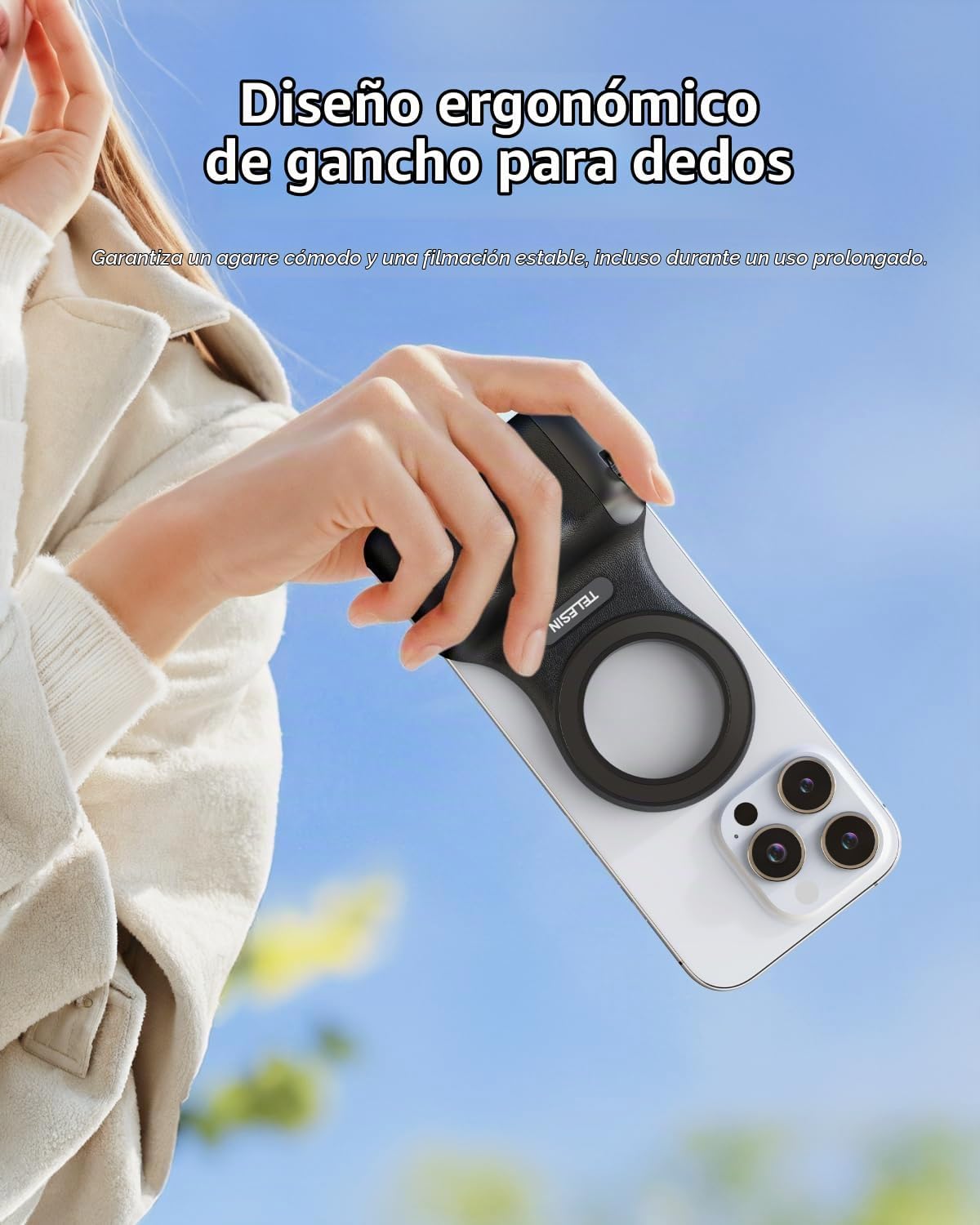 TELESIN Agarre magnético para cámara de teléfono 3 en 1 + luz magné...