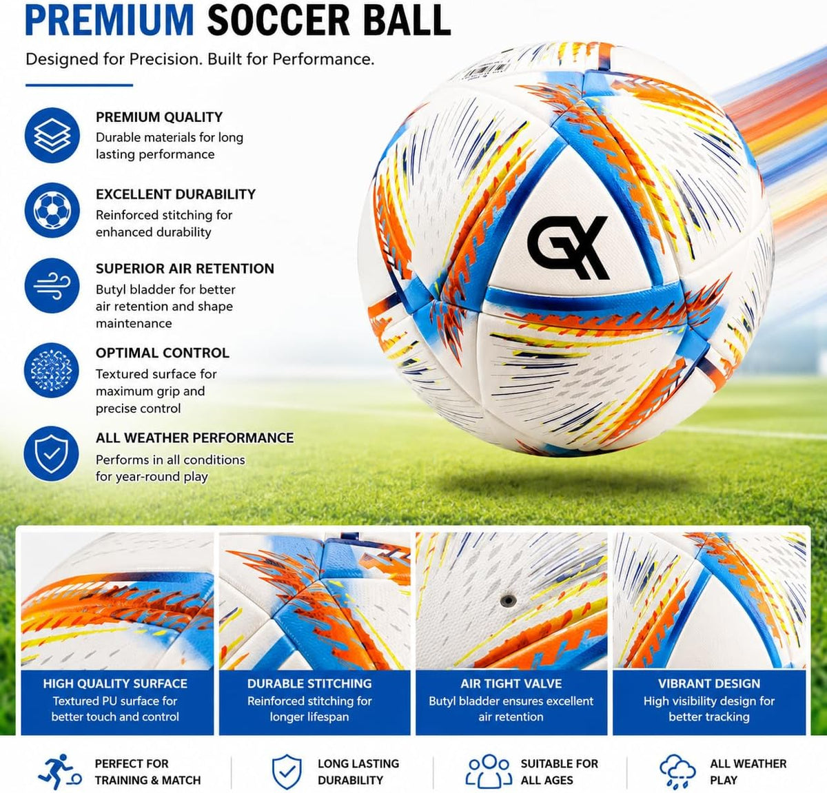 GX TOUR+ Balón de fútbol de poliuretano termoadherido tamaño 5 \u20...