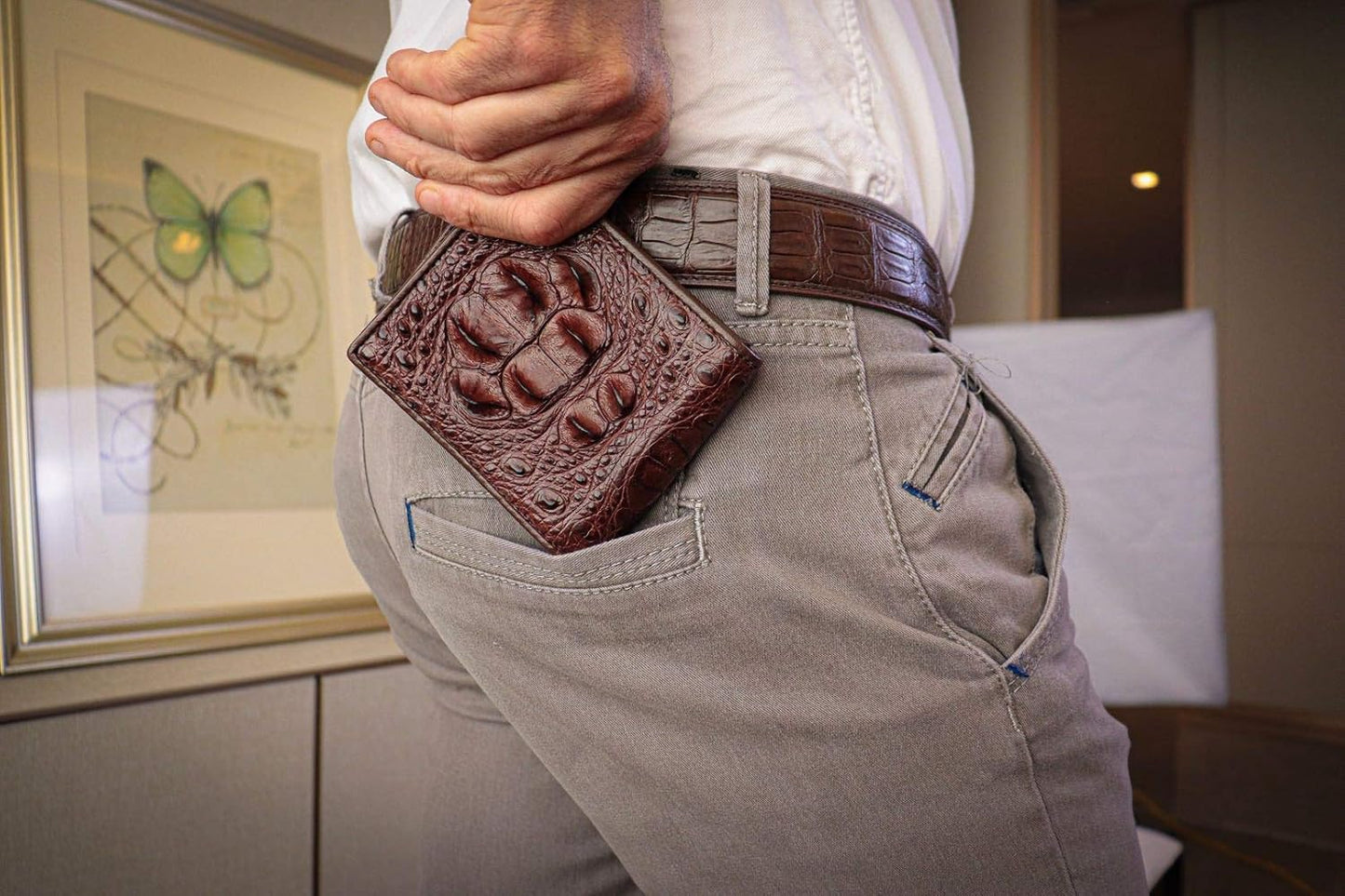 CHERRY CHICK Cartera de cocodrilo de lujo para hombre, hecha a mano...