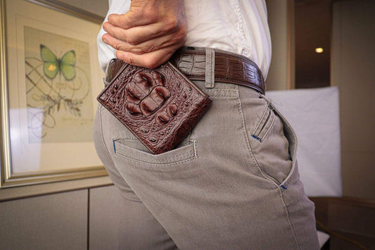 CHERRY CHICK Cartera de cocodrilo de lujo para hombre, hecha a mano...