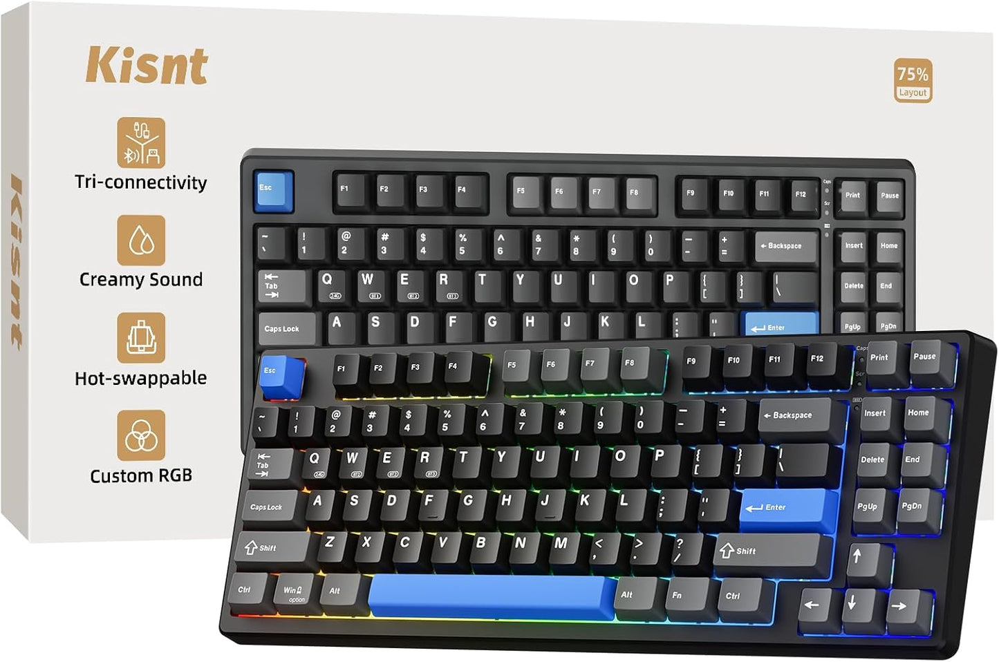 Teclado mecánico inalámbrico, montado con junta, con sonido cremoso...