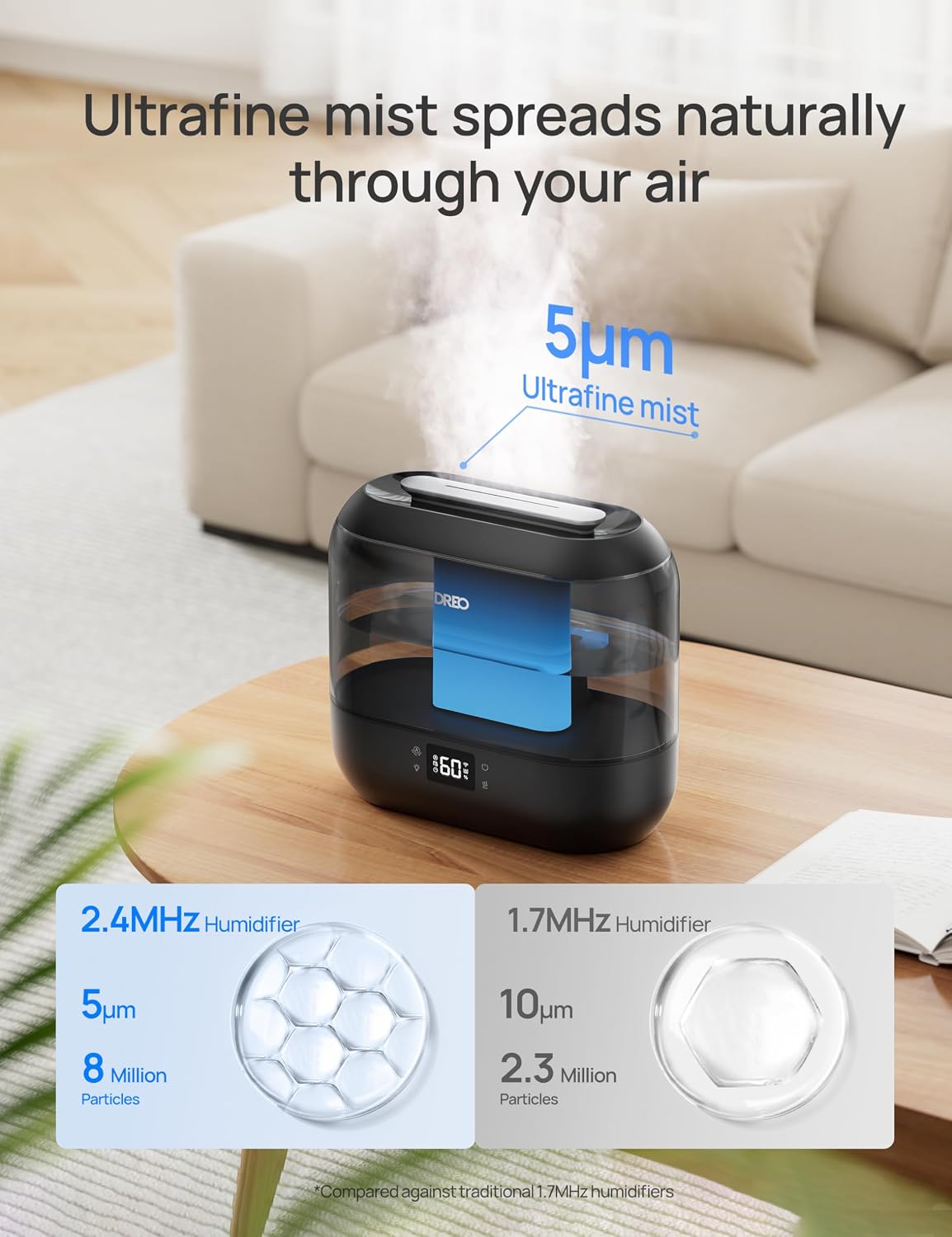 Dreo Humidificadores inteligentes para dormitorio, humidificador su...