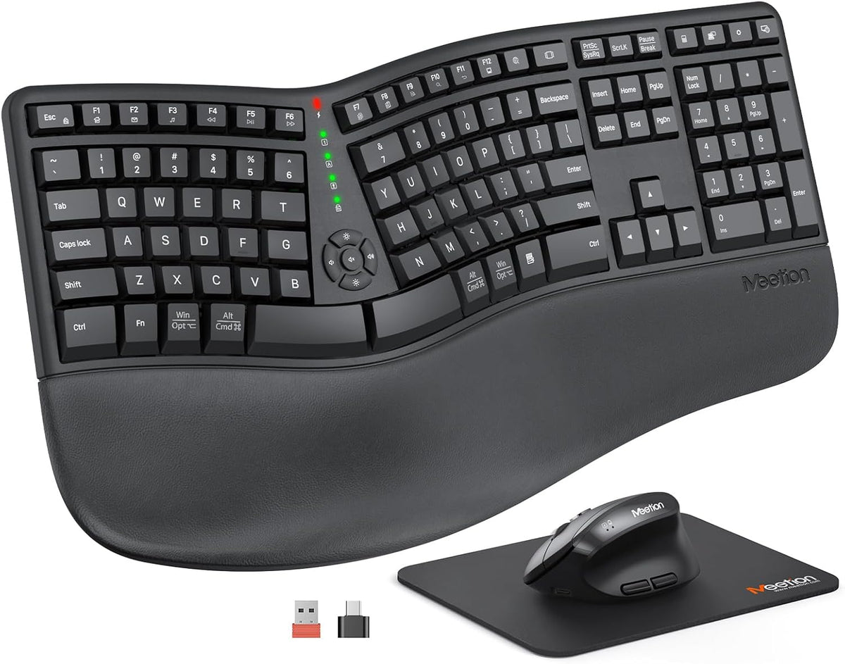 MEETION Teclado y mouse ergonómicos, teclado inalámbrico con mouse...
