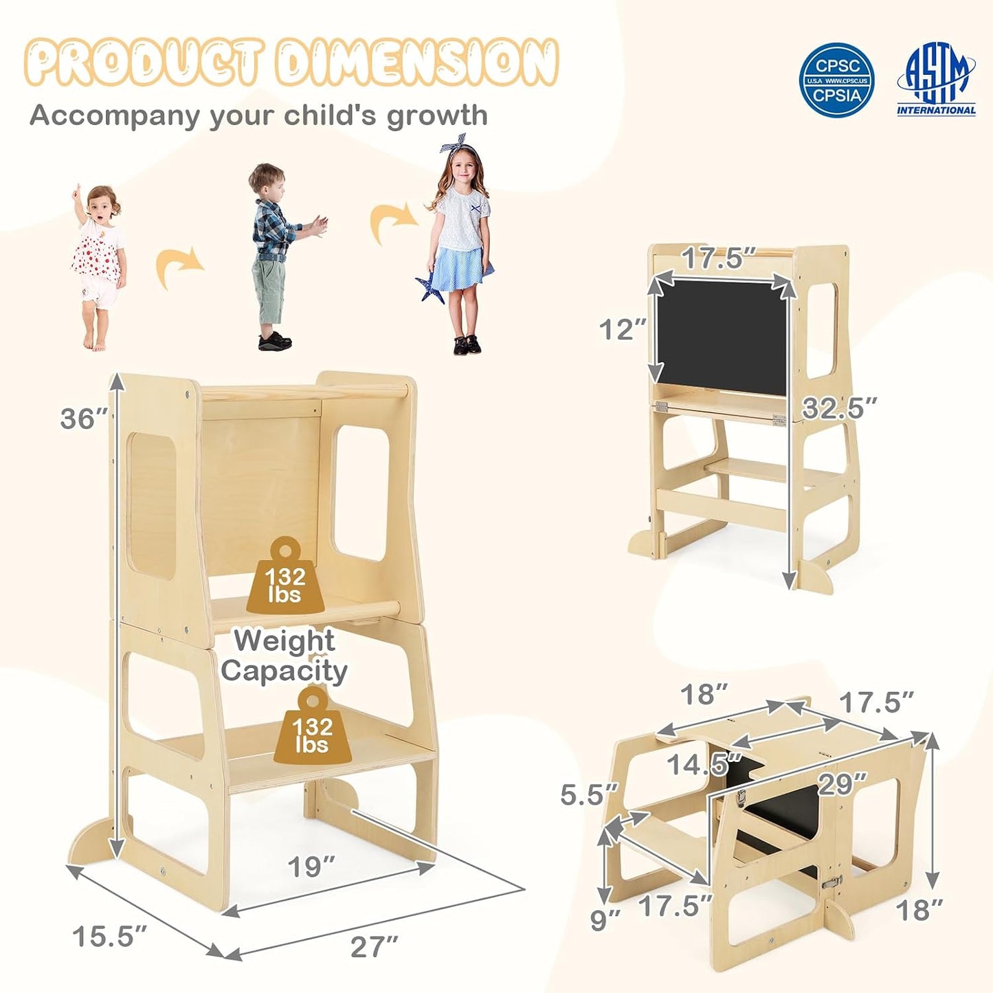 Costzon - Taburete 3 en 1 para niños pequeños con pizarra | Pies an...