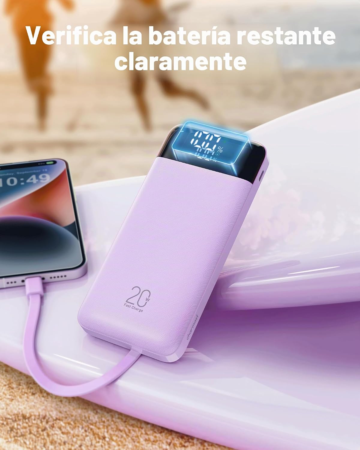 charmast Cargador portátil de 20000 mAh con cables integrados, carg...