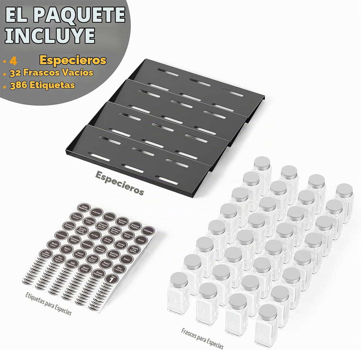 SpaceAid Organizador de especias para cajones de cocina, con 32 tar...