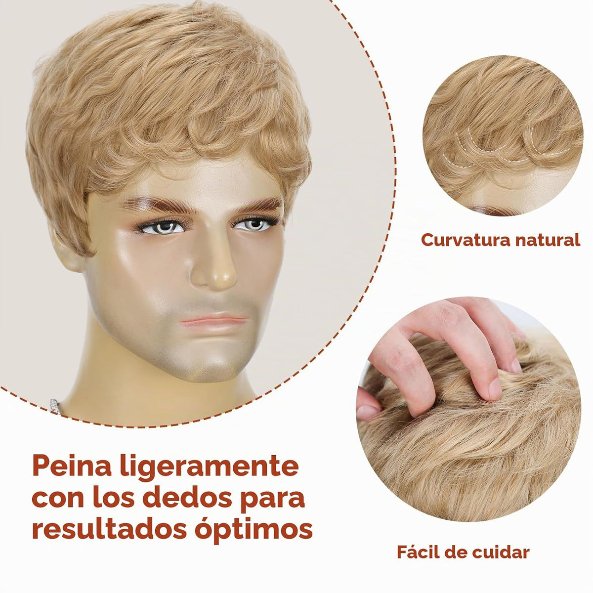 BCHR Peluca rubia para hombre, peluca corta en capas rubias y recta...