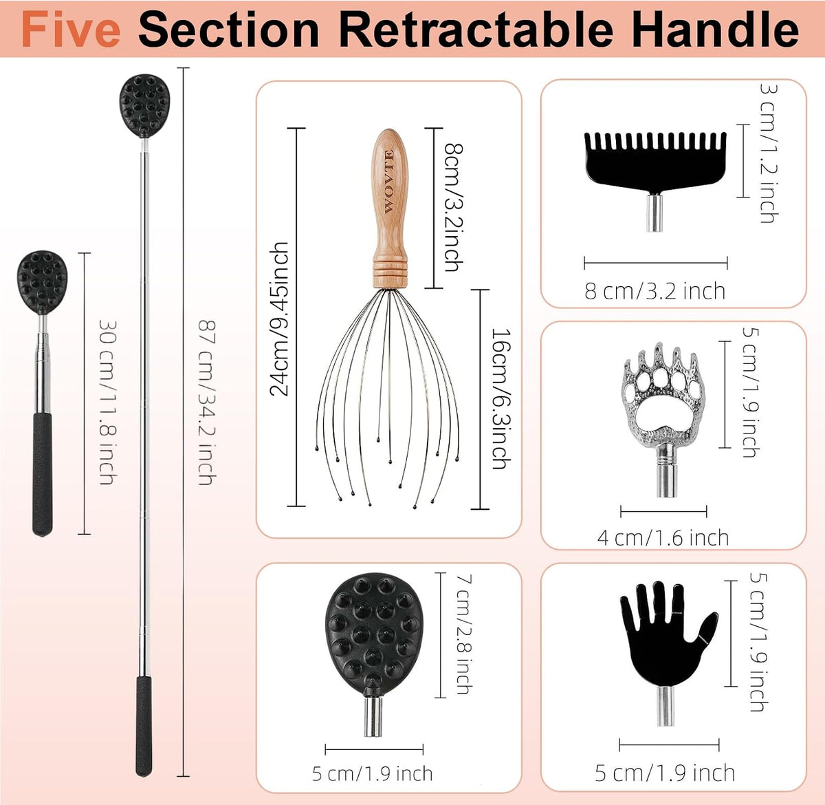 WOVTE Kit de rascador de espalda y masajeador de cabeza, regalos pa...
