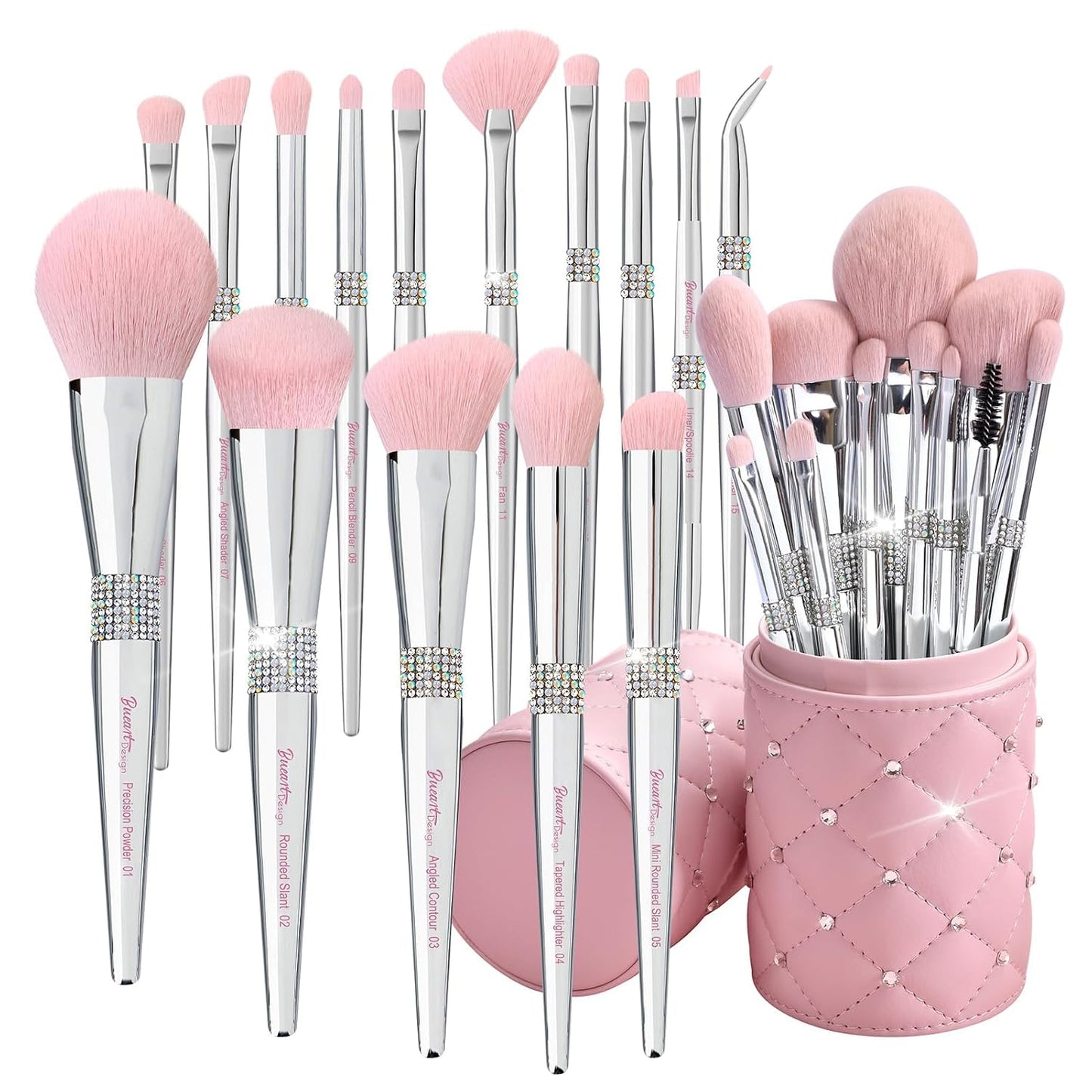 Bueart Design Juego elegante de brochas de maquillaje rosa pálido u...