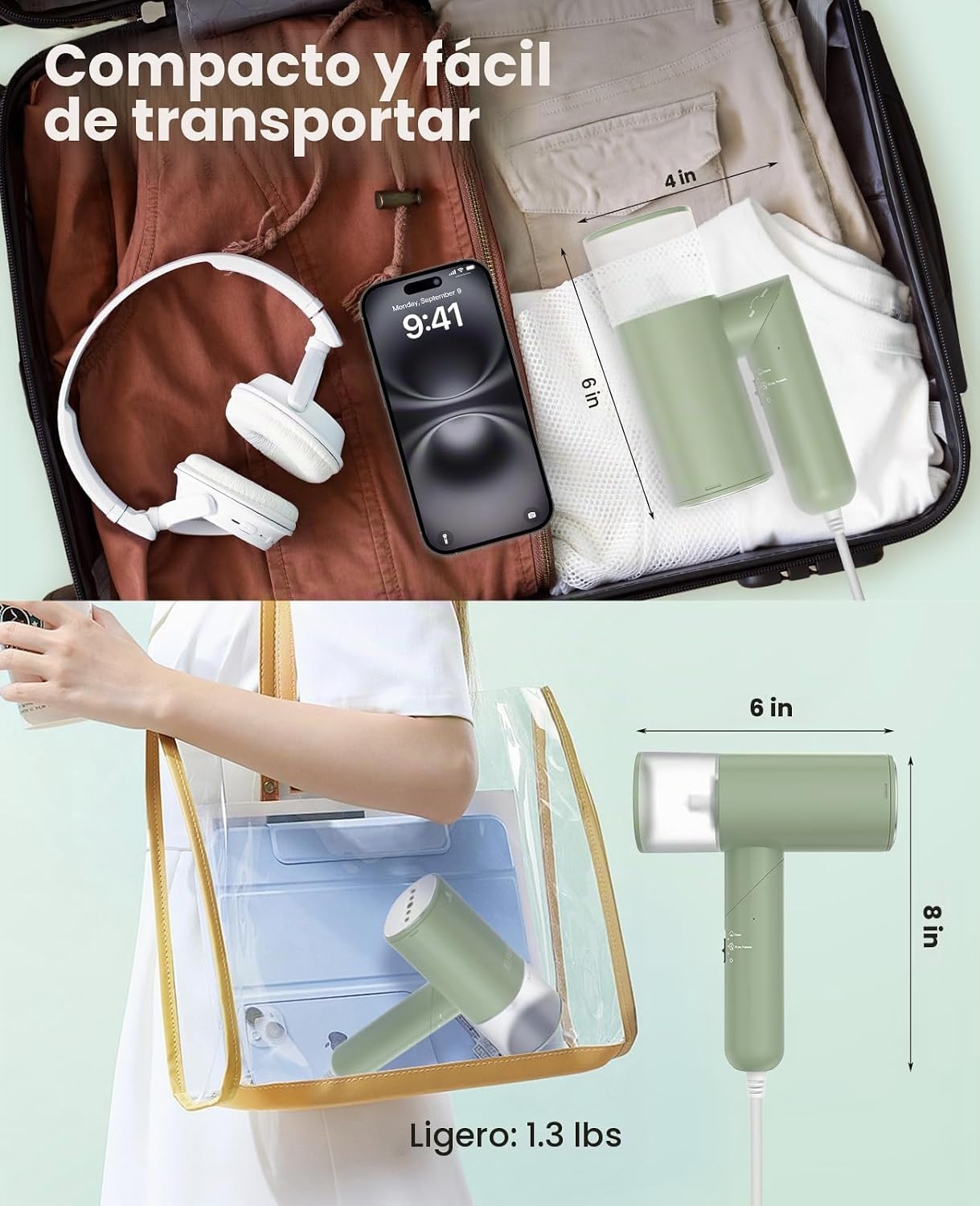 Vaporizador de mano para ropa, vaporizador de viaje plegable de 120...