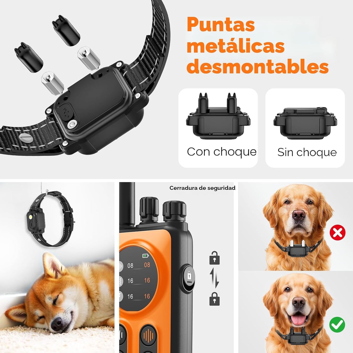 Collar de choque para perros, collar de entrenamiento para perros d...