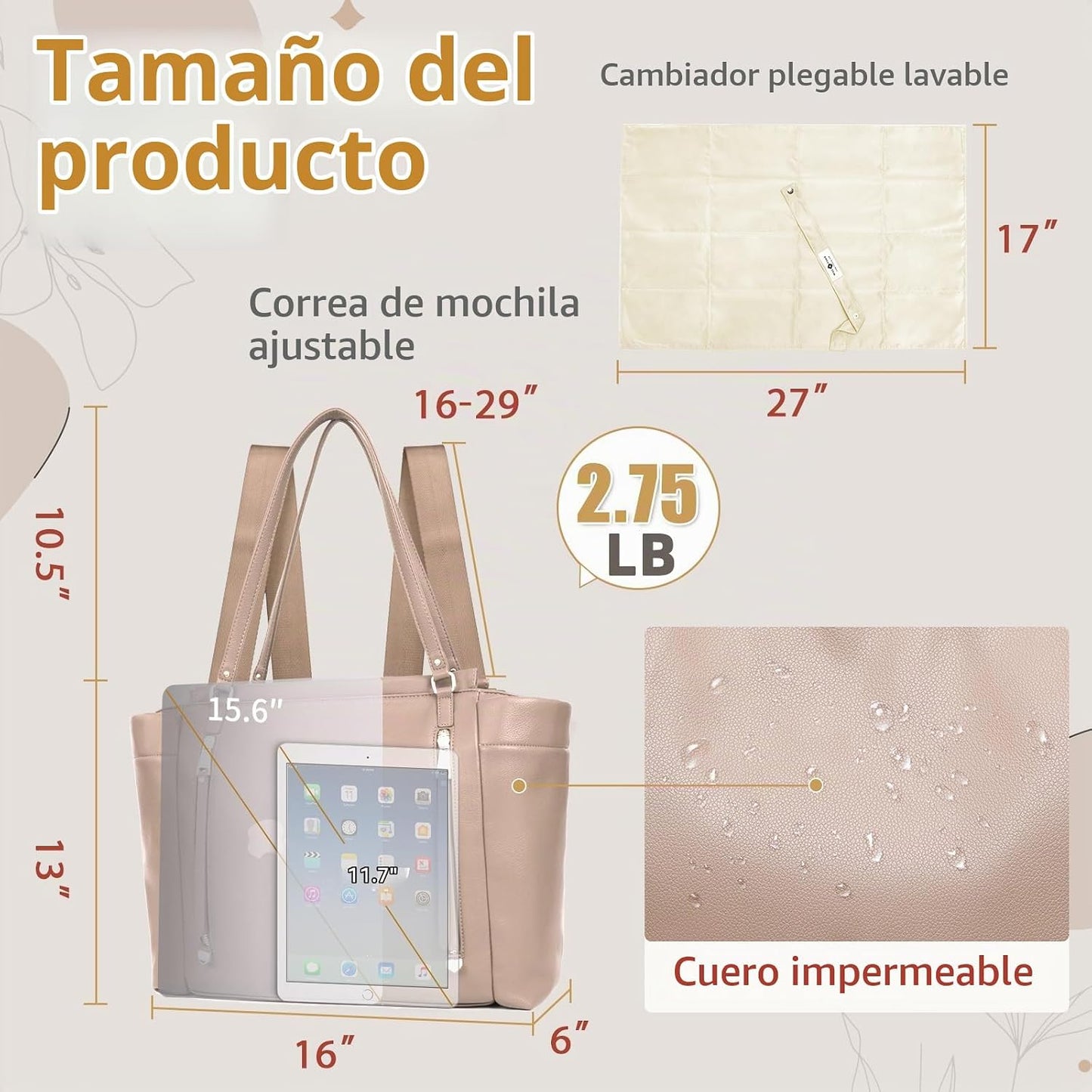 miss fong Pañalera de cuero para pañales tipo mochila, bolso grande...