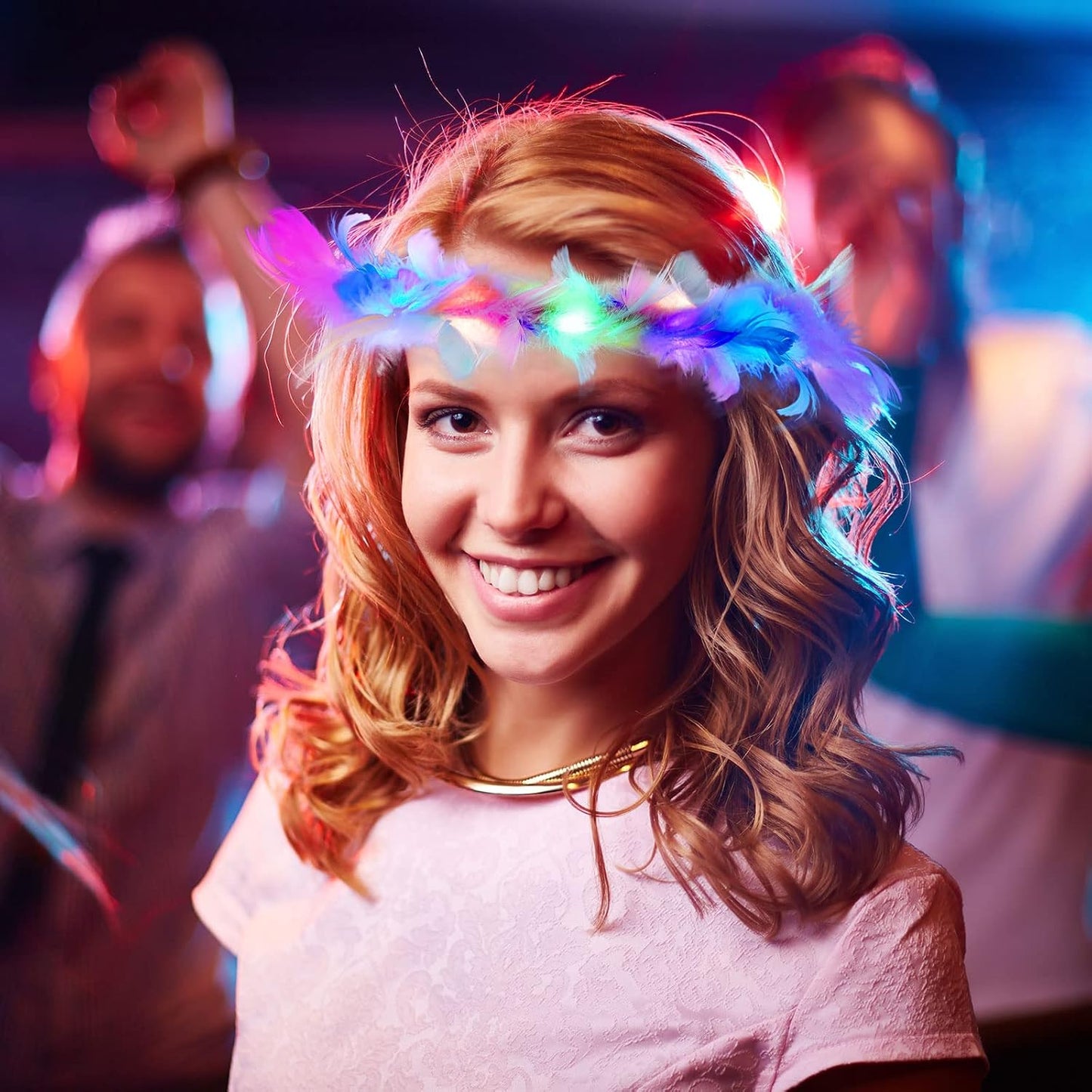 Taiyin - 100 diademas de corona de plumas LED para boda, color maca...