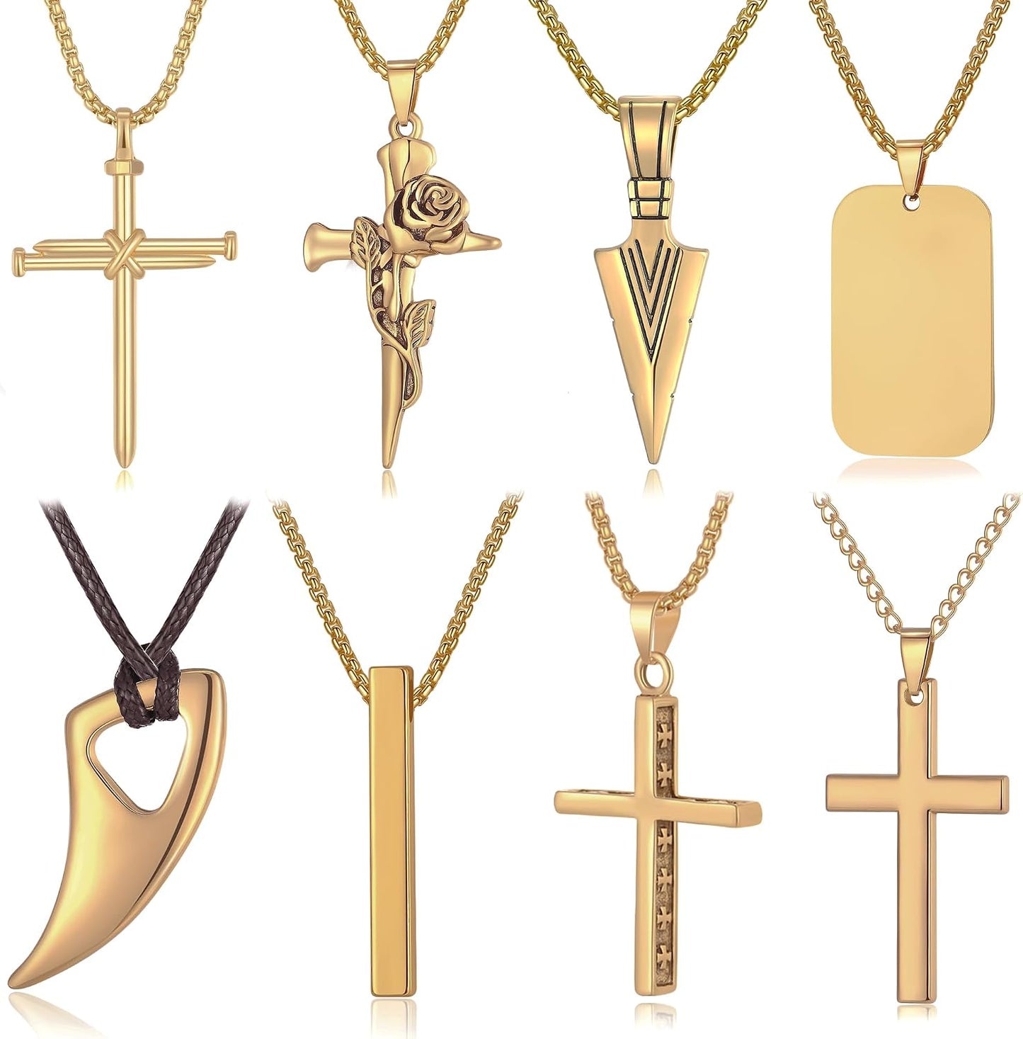 MAIBAOTA Juego de 8 collares para hombre, collar de acero inoxidabl...