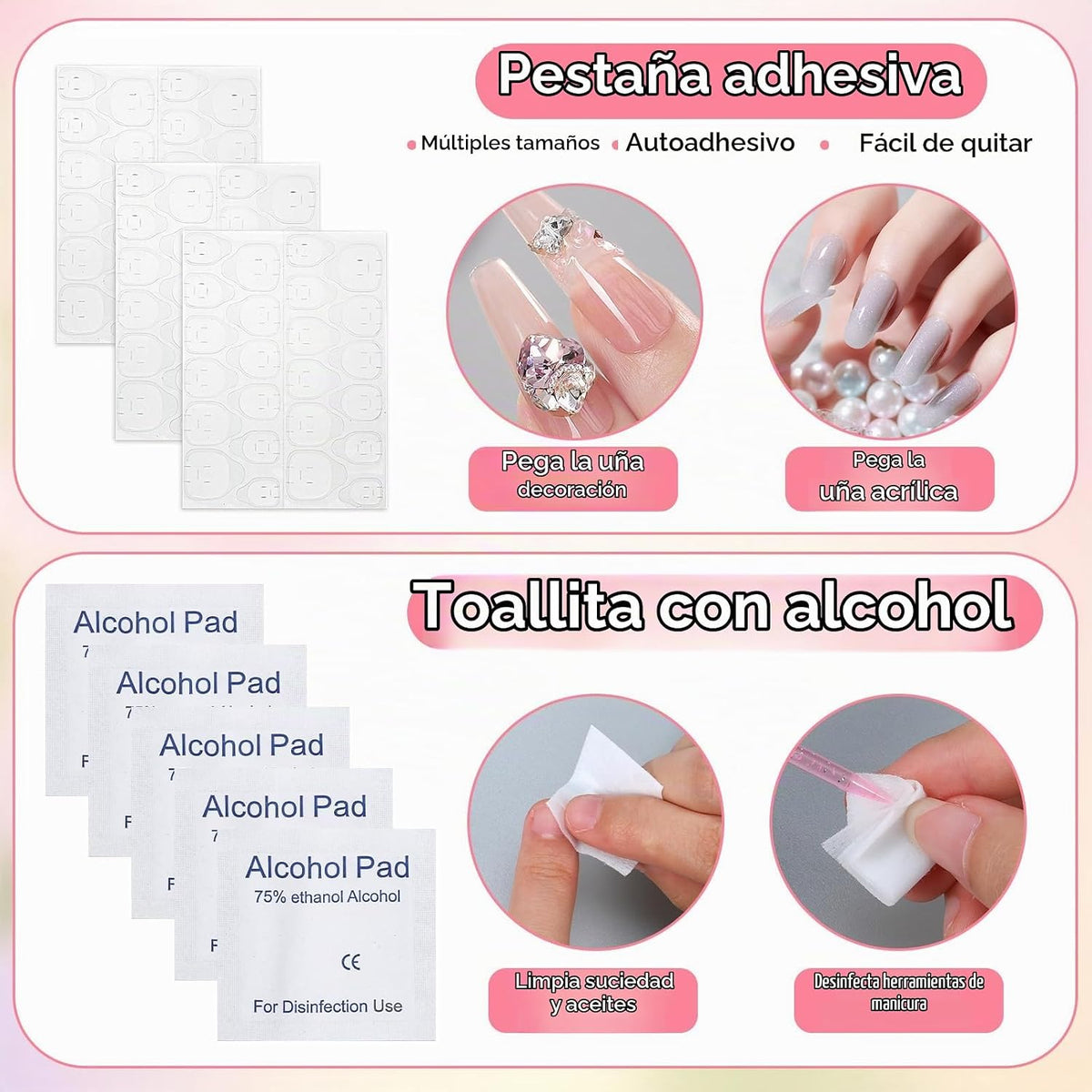 Kit de 100 herramientas de uñas a presión rosa para empresas, kit d...