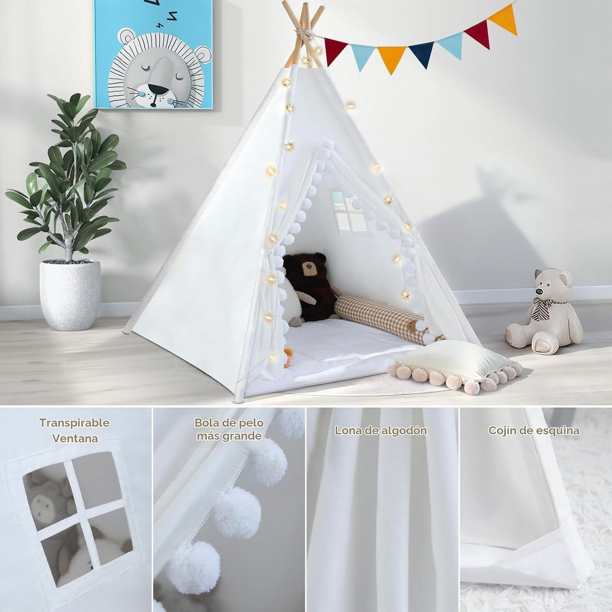 WIRHAO - Tienda de campaña tipi para niños con colchoneta acolchada...