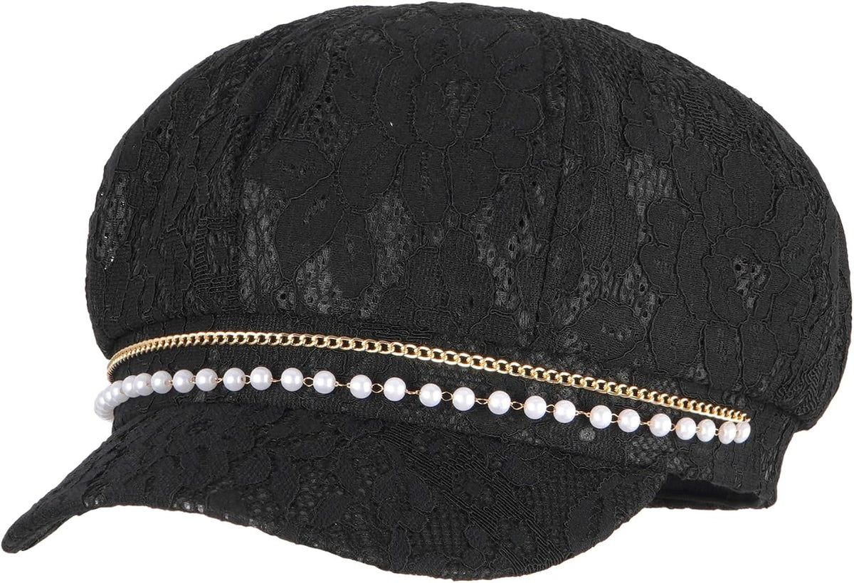 Mujer Cadena de Perlas Encaje Mezcla de Algodón Gorra Newsboy Viser...