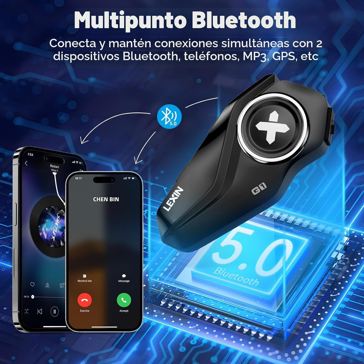 Lexin G1 - Audífonos Bluetooth para motocicleta, altavoces para cas...