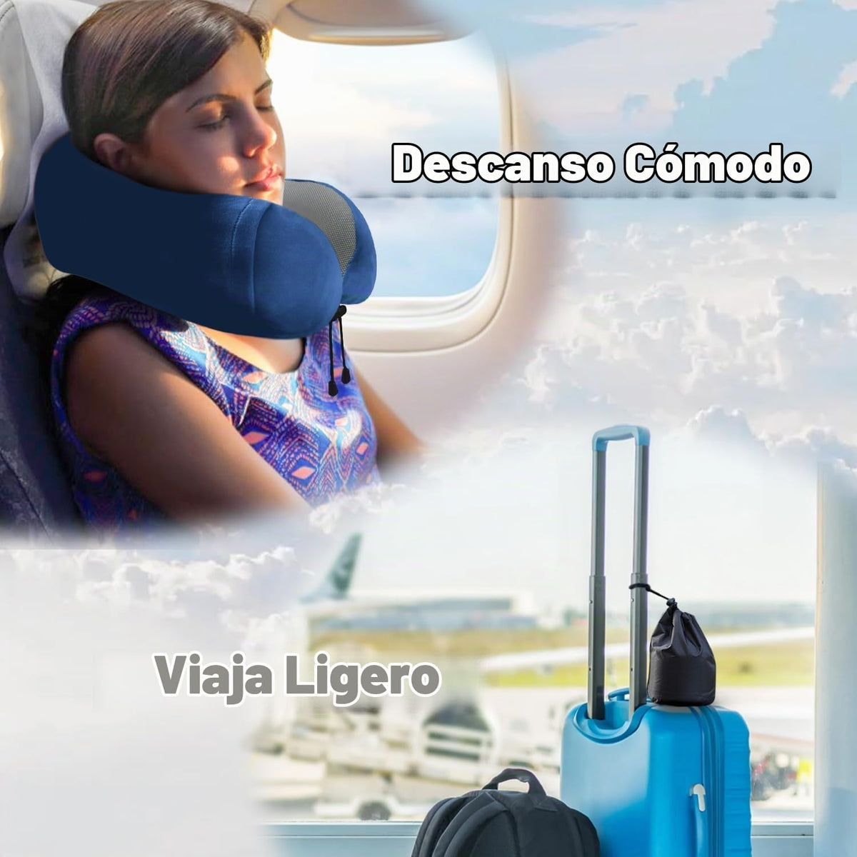 Almohada de viaje, almohada de cuello de espuma viscoelástica para...