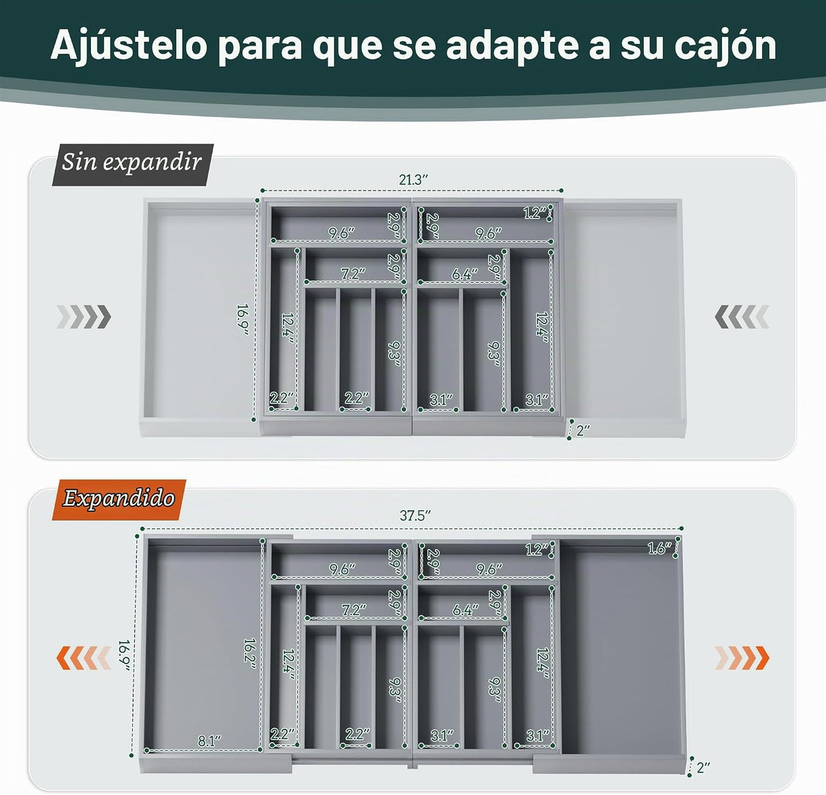 Organizador de cubiertos grande, magnéticamente conectado expandibl...