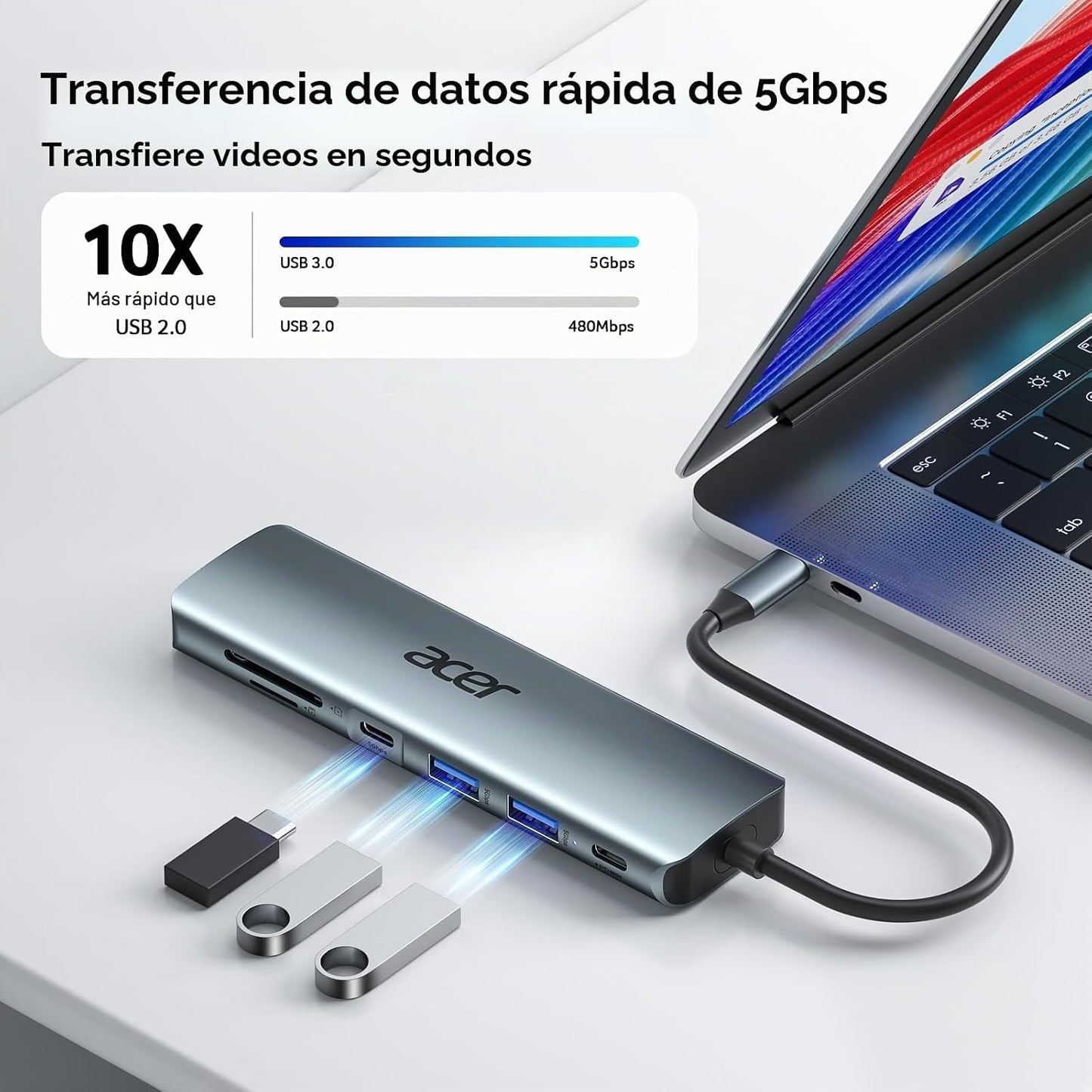 Acer Hub USB C, Adaptador Multipuerto 7 en 1 para Laptop, 4K, Divis...