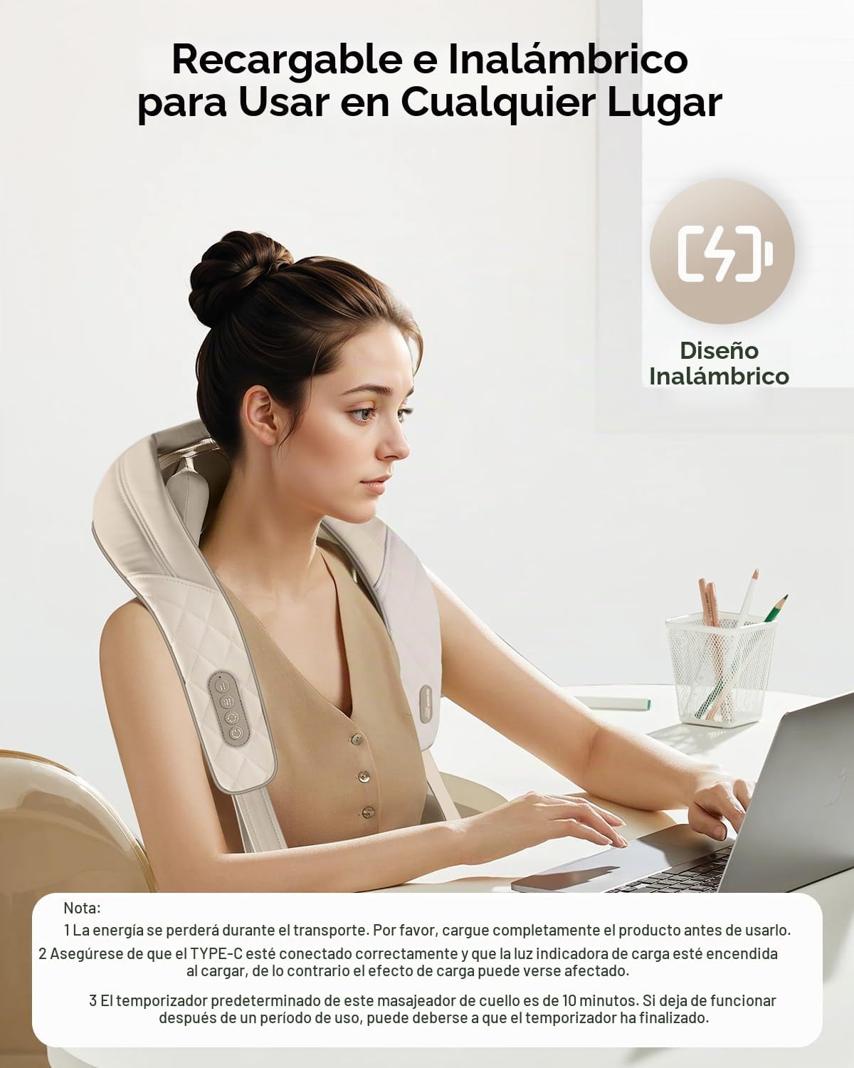 Snailax Masajeador de cuello inalámbrico con calor, masajeador de c...