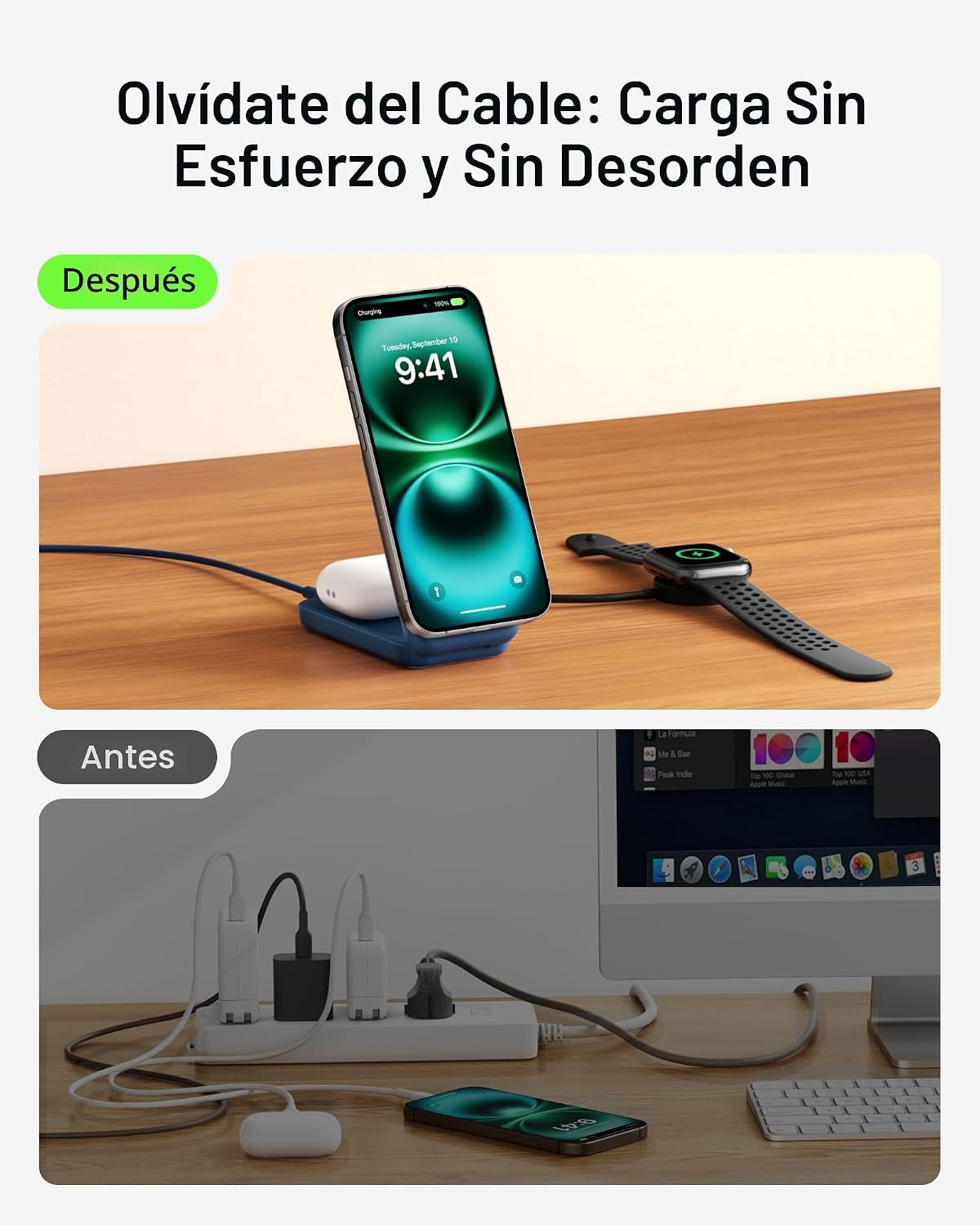Belkin - Cargador MagSafe compatible, estación de carga 2 en 1, sop...