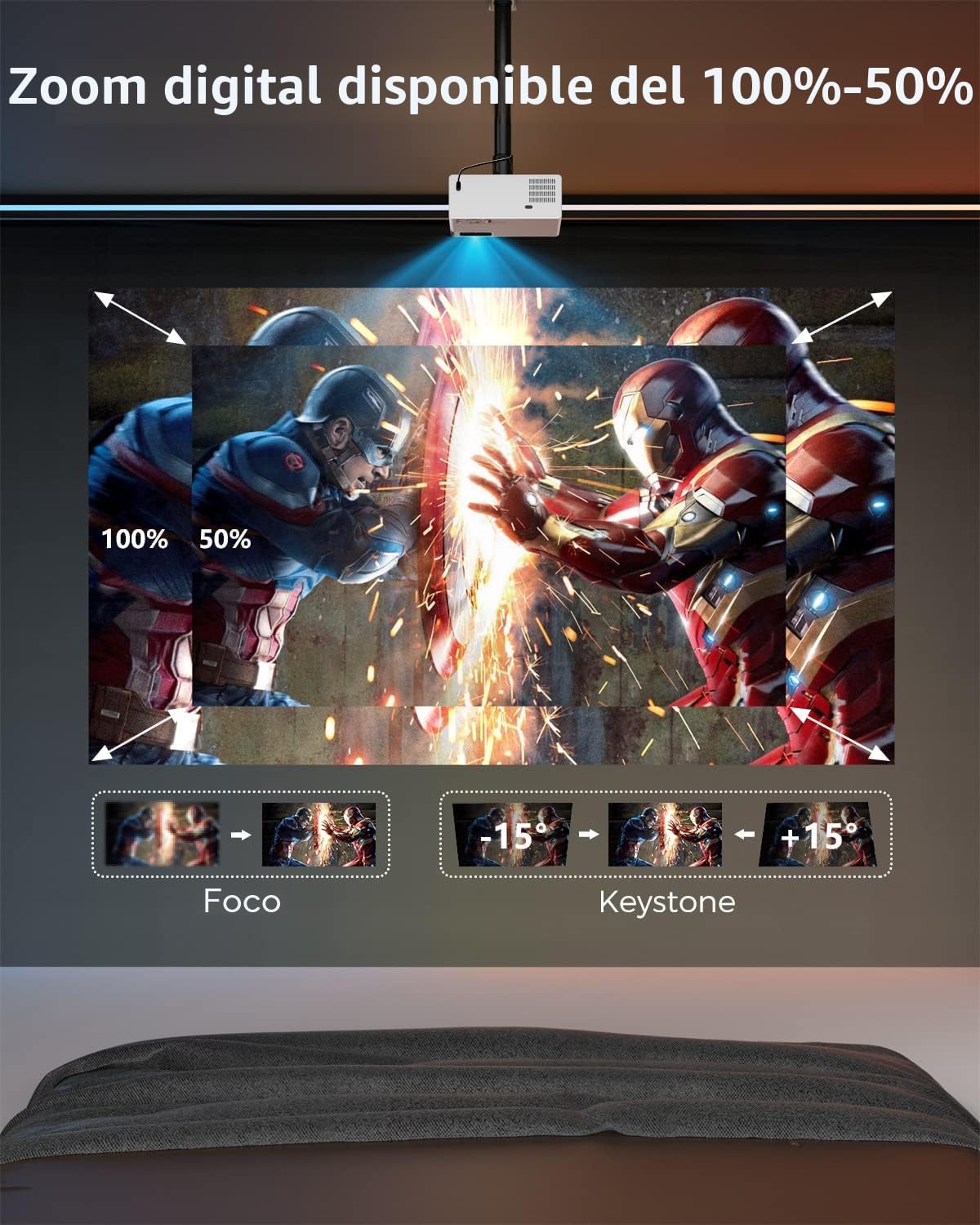 FUDONI Proyector con WiFi y Bluetooth, proyector de cine en casa na...