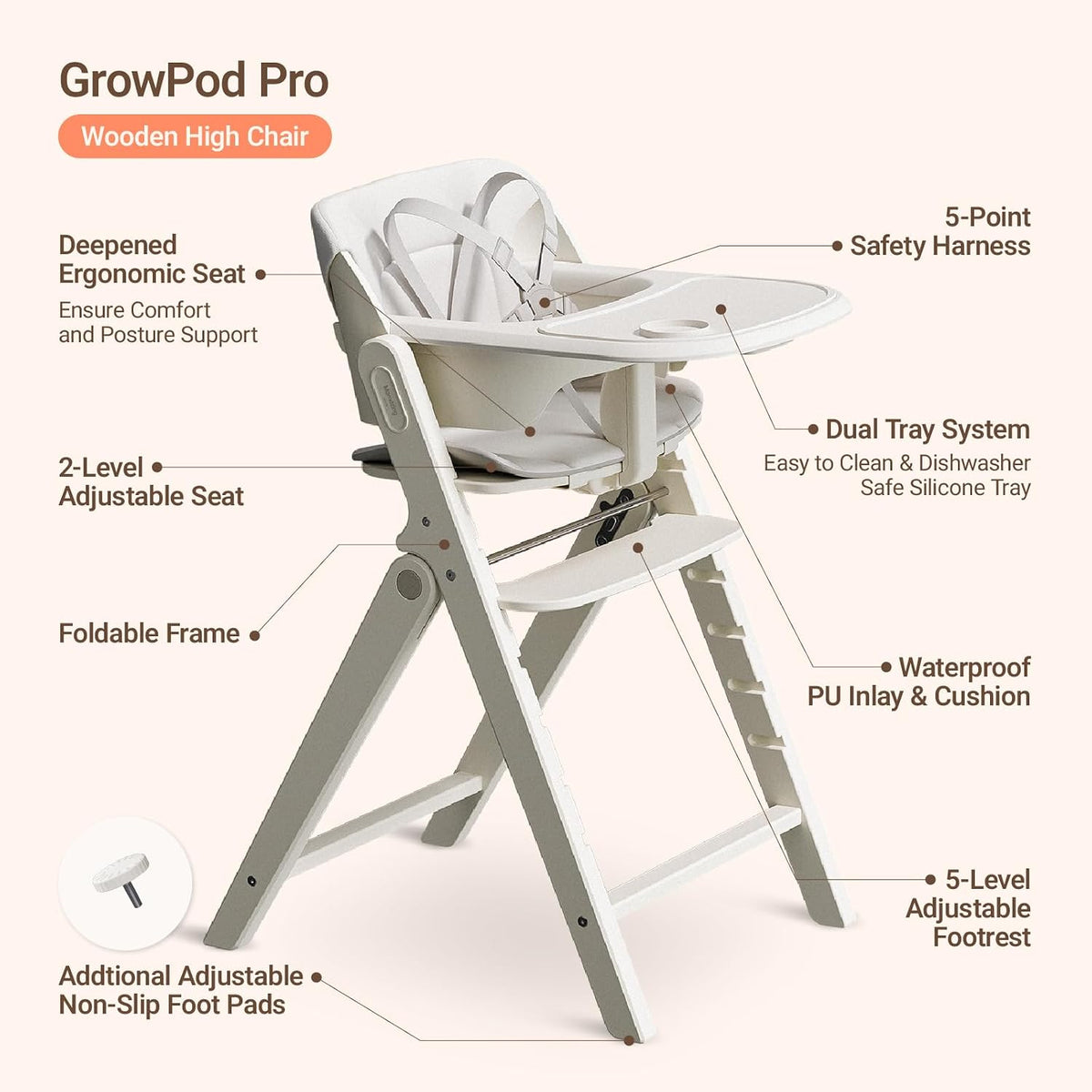 Mamazing GrowPod Pro - Silla alta de madera para bebés de 6 meses a...
