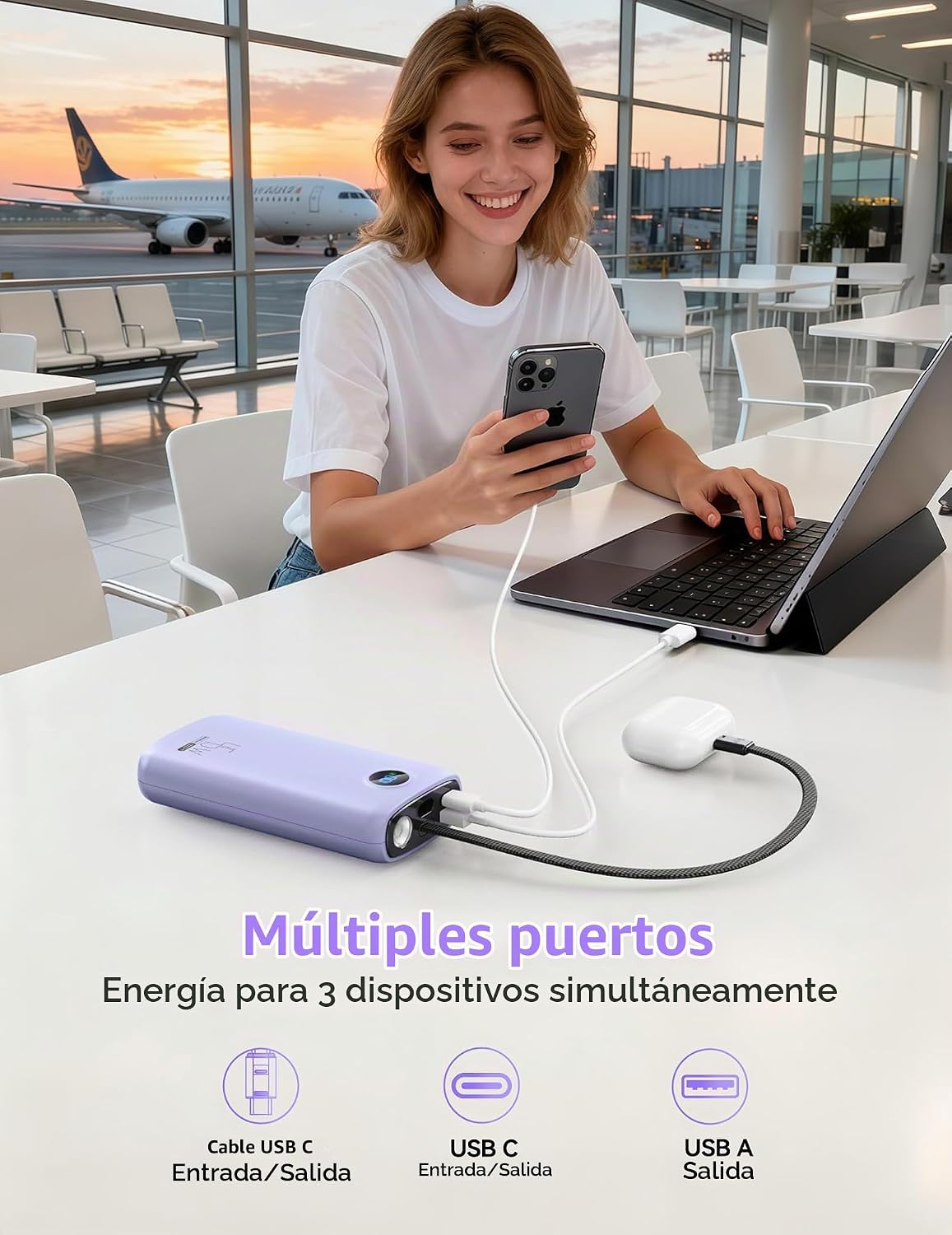 Cargador portátil, batería portátil de 45 W, 20000 mAh, con cable U...