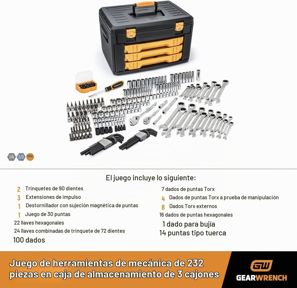 GEARWRENCH Juego de herramientas mecánicas de 232 piezas en caja de...
