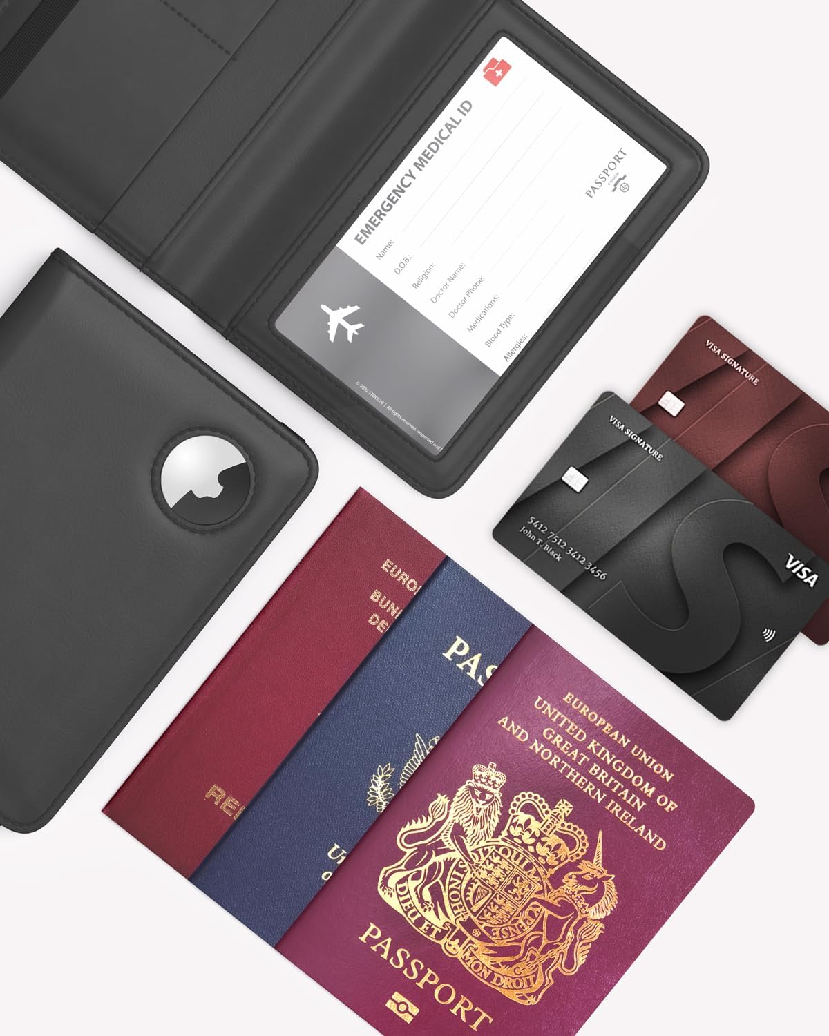 Stouchi Soporte para pasaporte AirTag - Cartera de viaje delgada RF...
