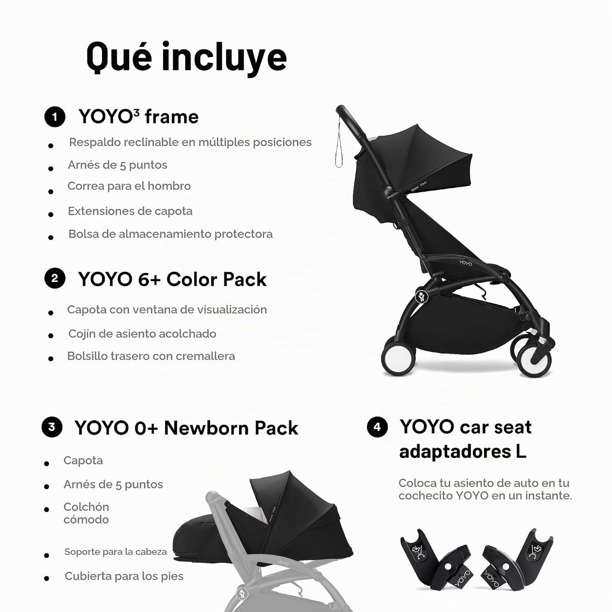 YOYO3 Cochecito de recién nacido a niño pequeño: incluye marco negr...