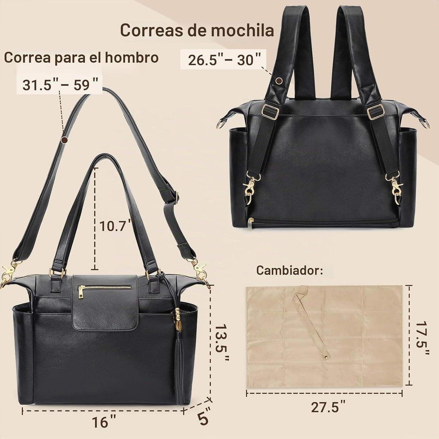 Omanmoli - Bolsa de pañales de cuero para pañales, mochila grande p...