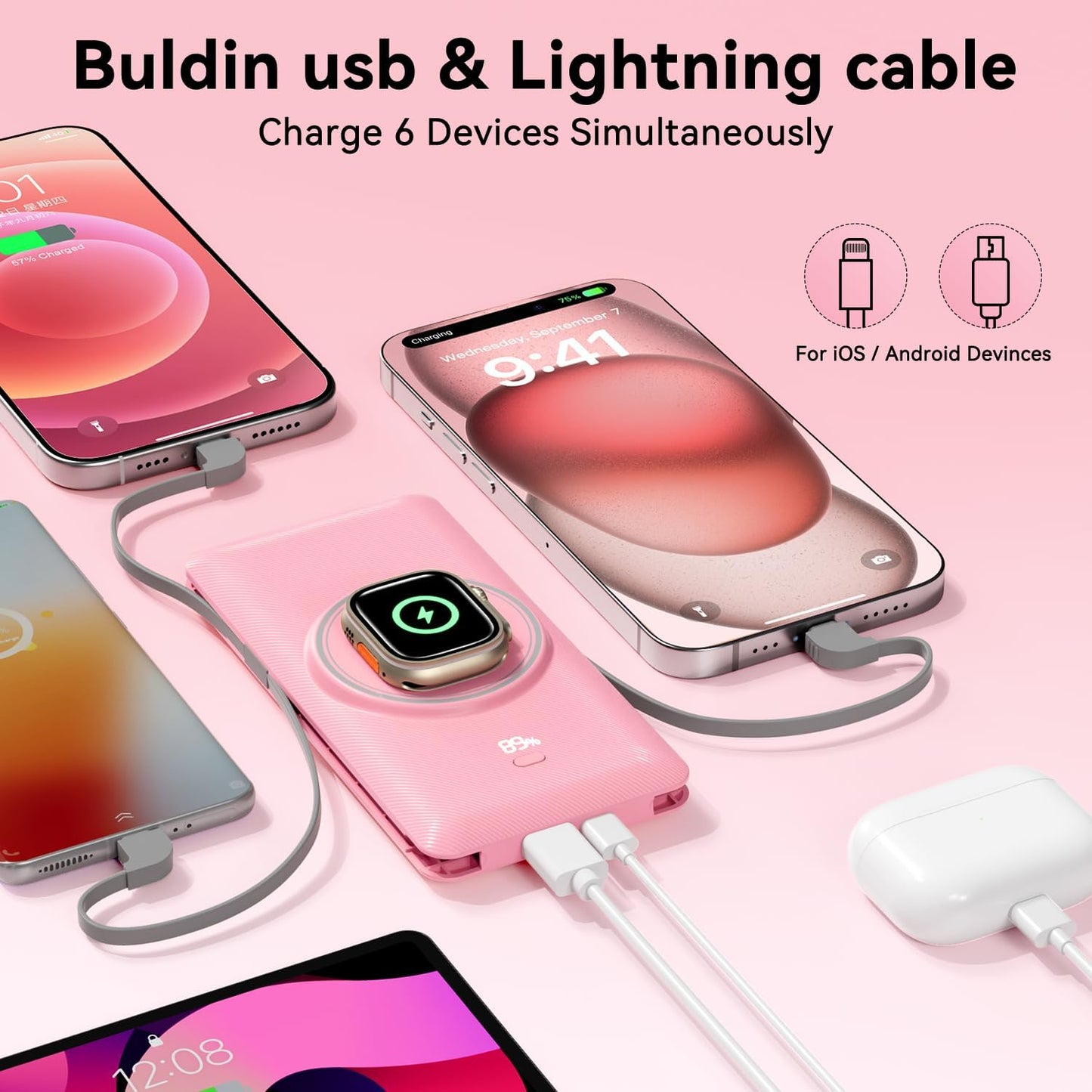 LUCKYFELLOW Cargador portátil magnético de 10000 mAh para iWatch y...
