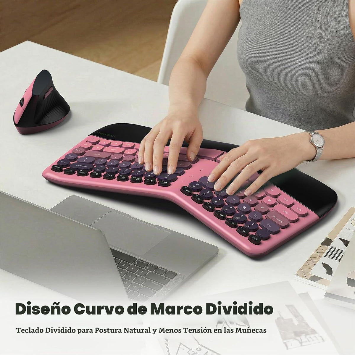MOFII Combo de teclado y mouse ergonómicos inalámbricos, teclado cu...