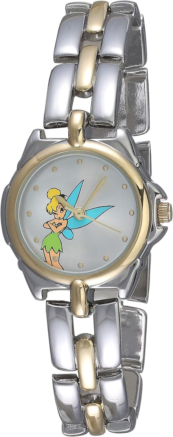 Disney Tinker Bell - Reloj para niños con pulsera de metal plateado...