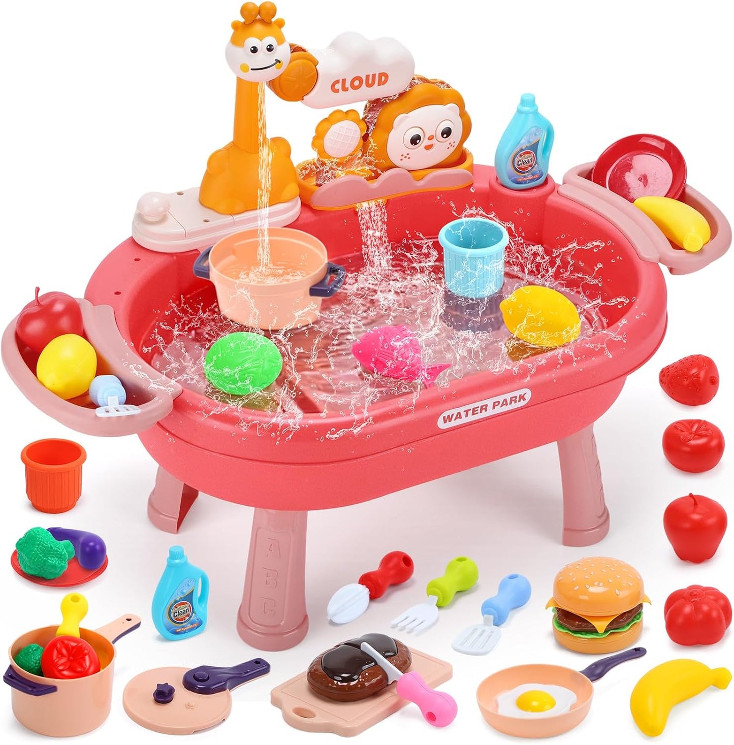 HOLYFUN Fregadero de cocina con agua corriente, juguete de mesa de...