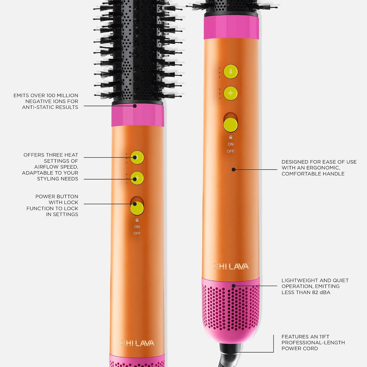 CHI Lava AirGlam, da volumen, riza y seca el cabello, naranja y ros...