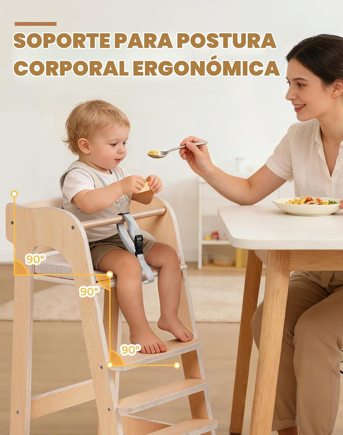 ROBUD Silla alta de madera para niños pequeños, trona para altura a...