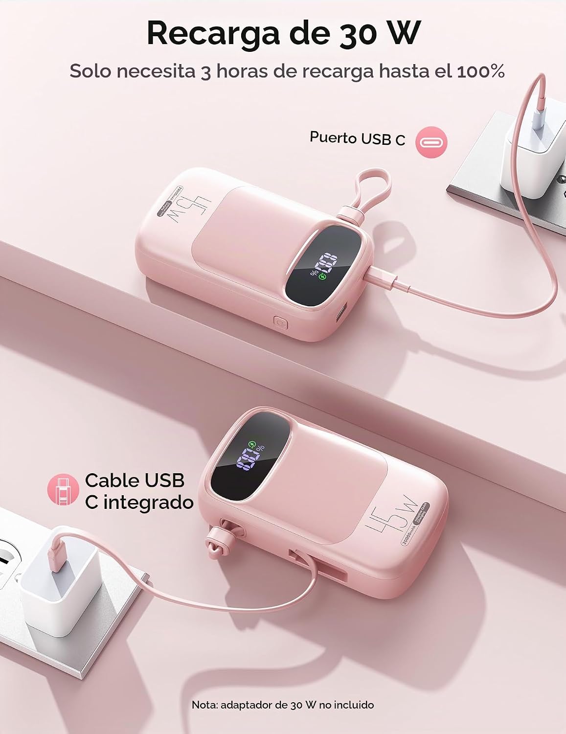 RETMSR Cargador Portátil 20000mAh 45W USB C Carga Rápida, Cable Inc...