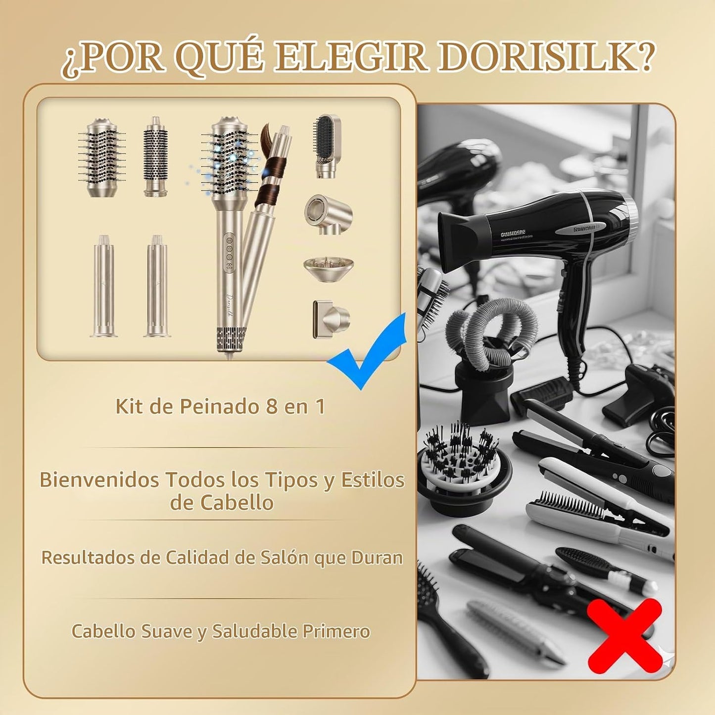 DORISILK Peinado y secador de pelo 8 en 1, cepillo secador de pelo,...