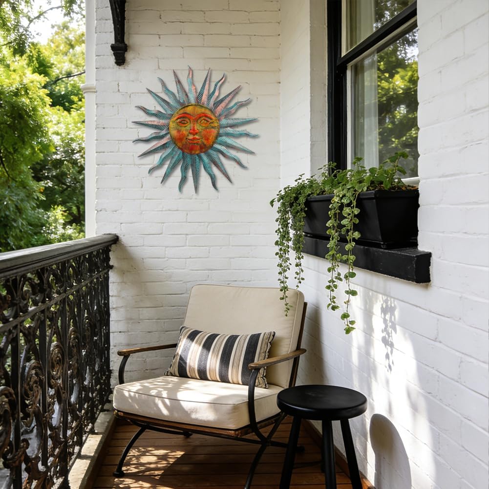 VEWOGARDEN Decoración de pared exterior con diseño de sol, 28 pulga...