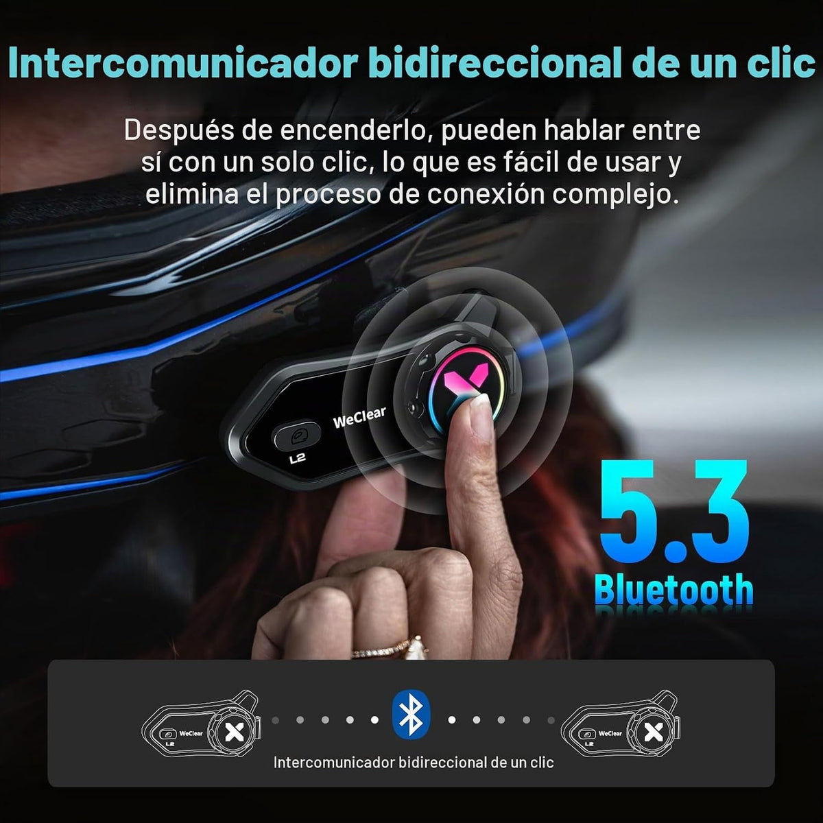 WeClear L2 - Auriculares Bluetooth para motocicleta, intercomunicad...