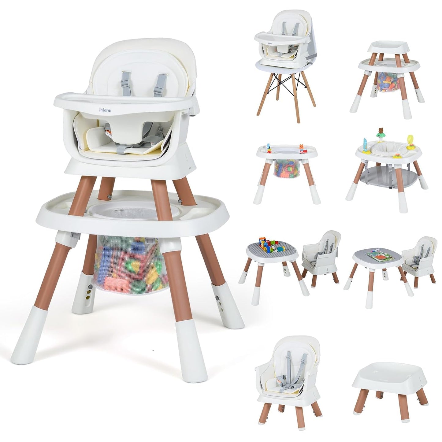 INFANS Silla Alta 9 en 1, Silla Alta Convertible para Bebés y Niños...