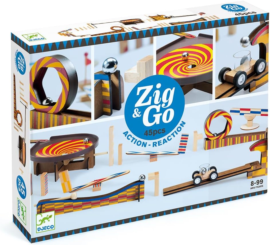 DJECO 35643 - Juego de construcción de dominó de madera, 45 piezas