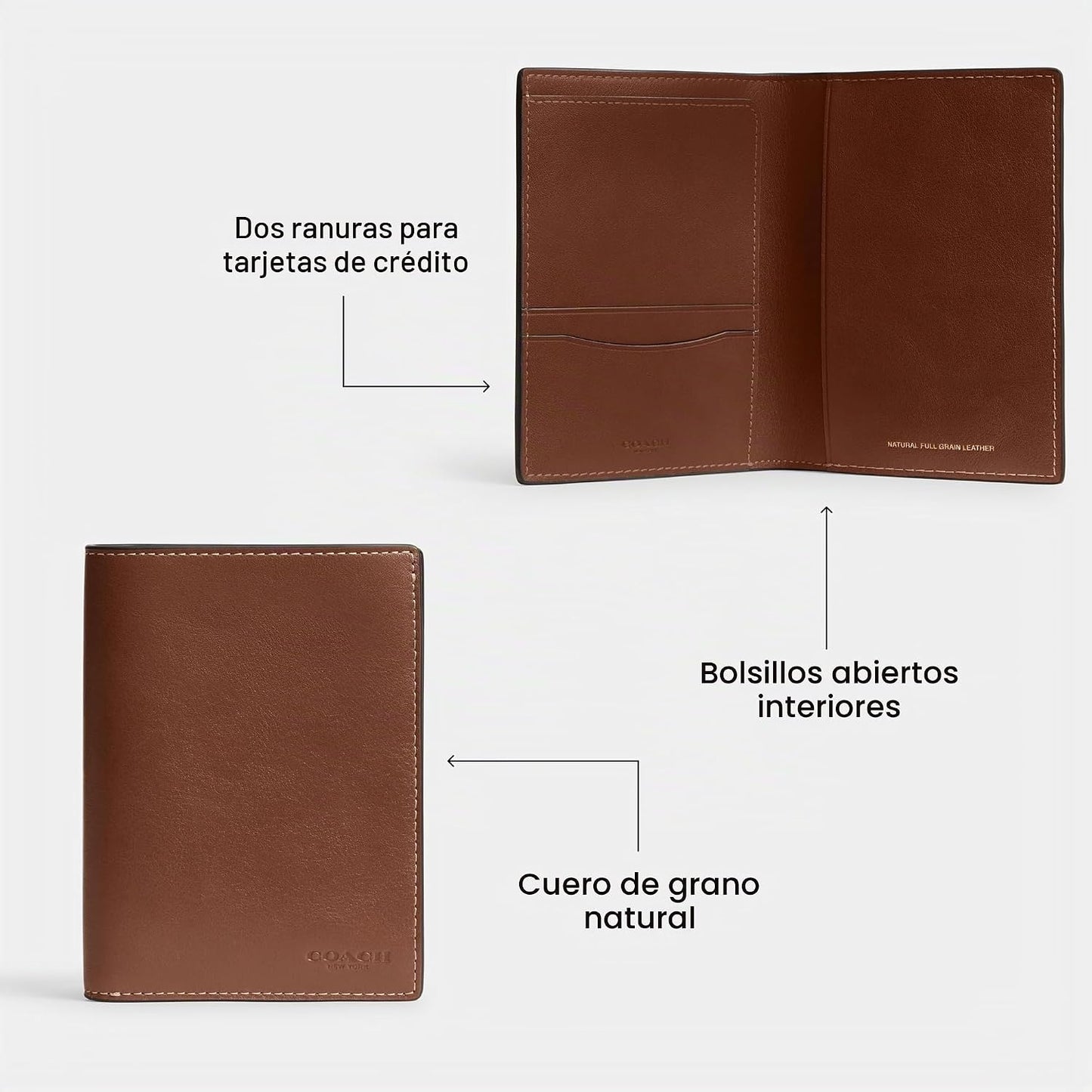 Estuche para pasaporte en cuero natural de plena flor