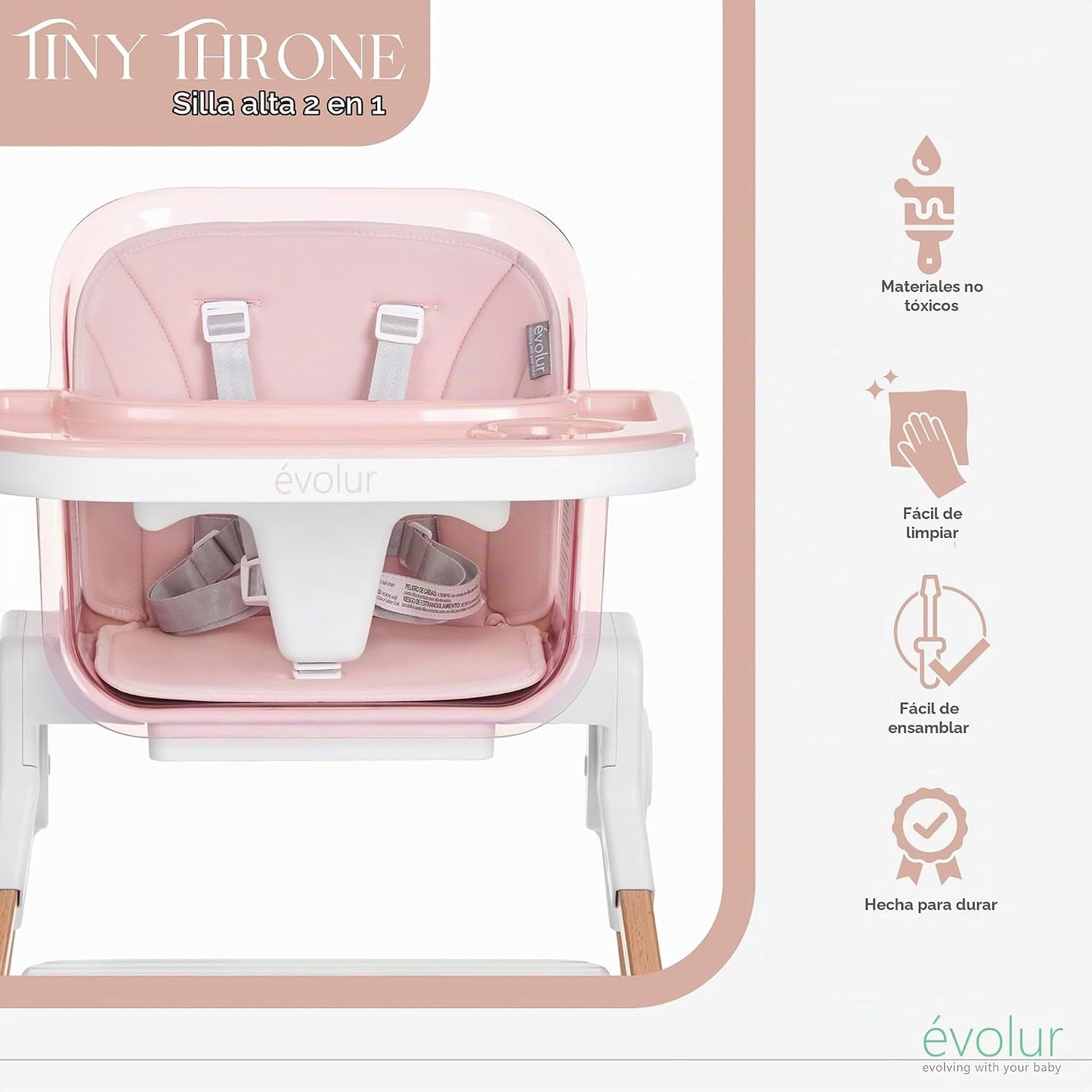 Evolur Tiny Throne Silla alta convertible 3 en 1, bandeja extraíble...