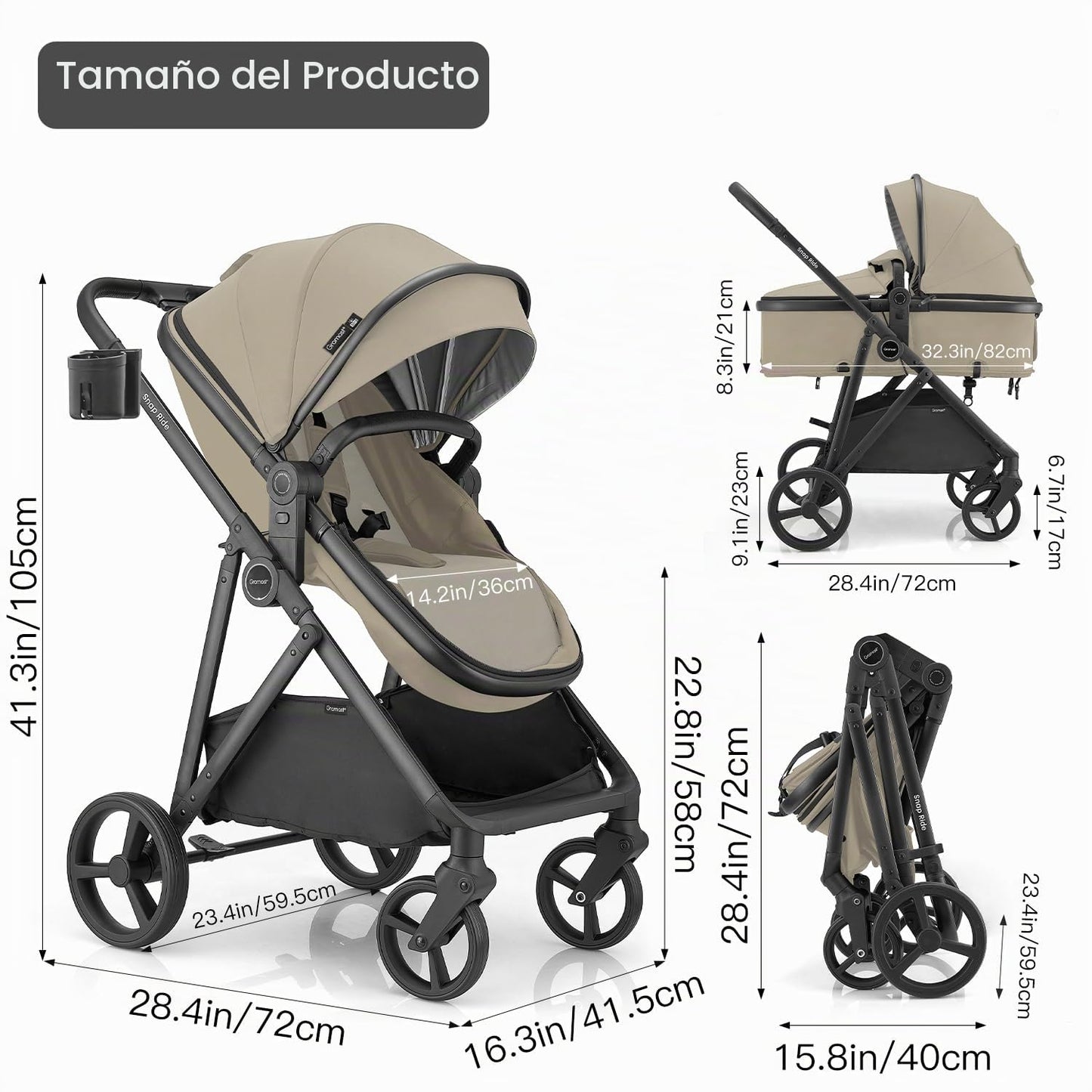 Gromast Cochecito de bebé 3 en 1, cochecito convertible para recién...